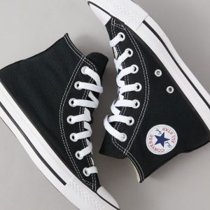 classic black canvas high top sneakers with white laces