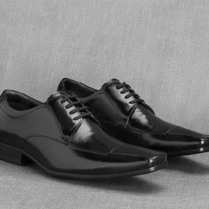 men's formal black patent leather derby shoes with square toe