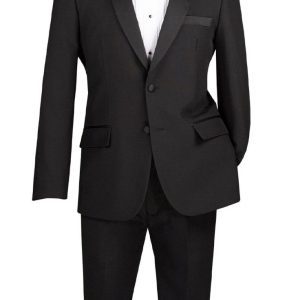 men's slim fit 2 piece black tuxedo suit with satin shawl lapels