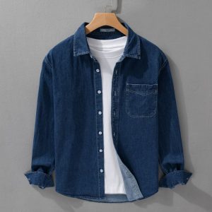men's classic blue denim shirt loose fit casual over shirt